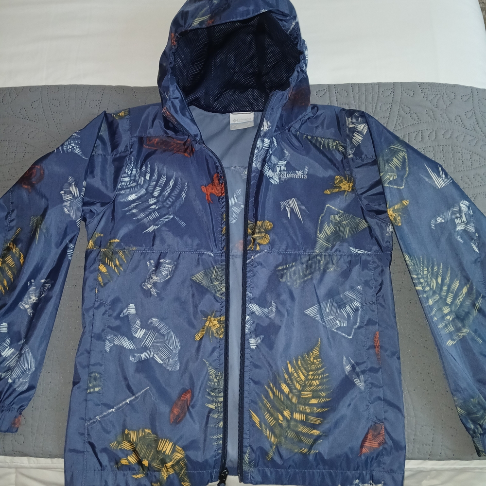 Columbia Kids Blue Leaf Pattern Raincoat